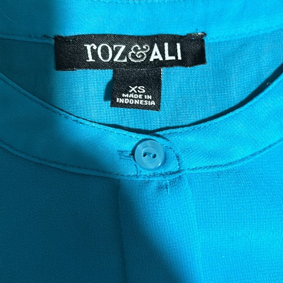 Sheer Ruffle Blue Roz & Ali Blouse (XS) - Picture 4 of 5